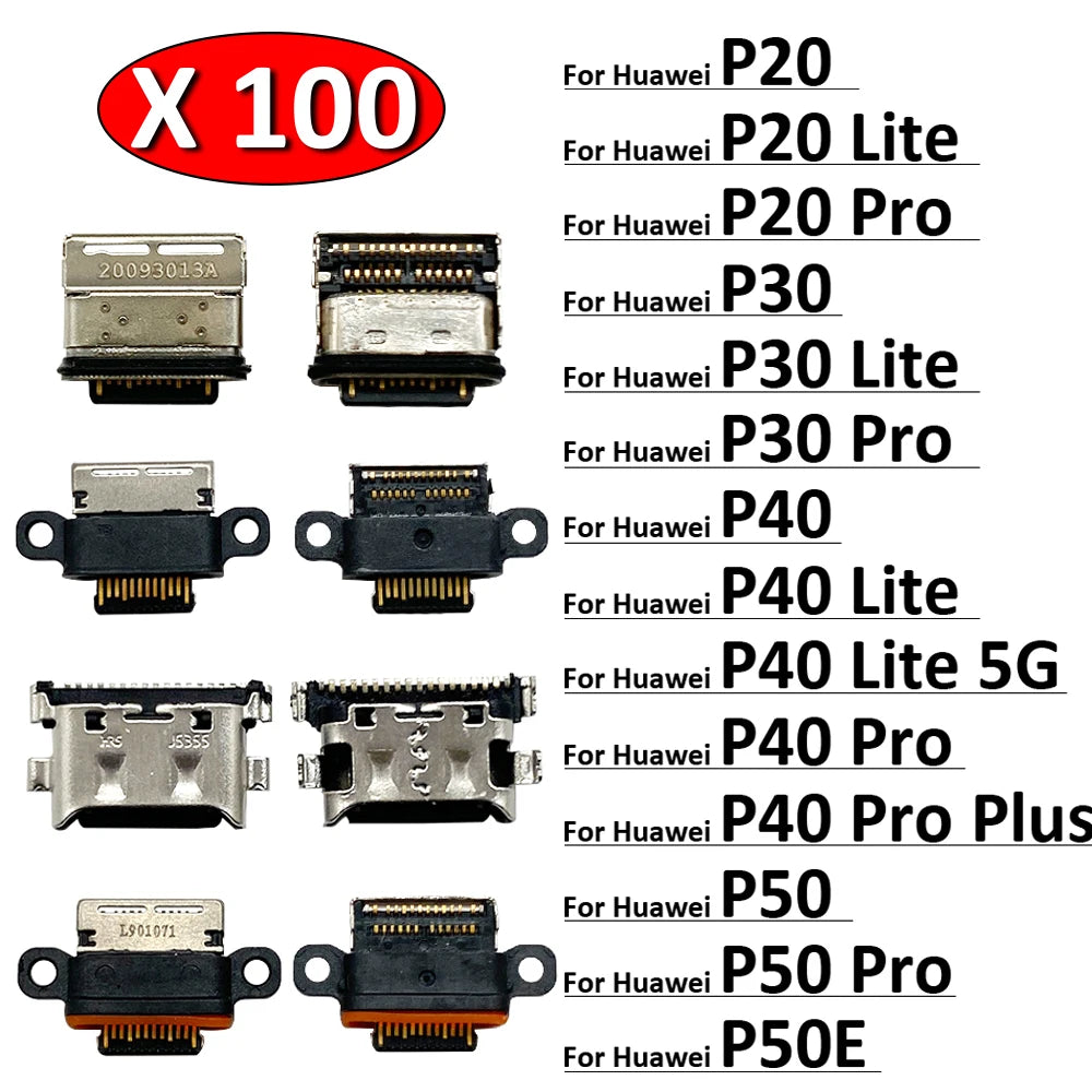 100Pcs, USB Charging Port Connector Charge Jack Socket Plug Dock For Huawei P20 P30 P40 P50 Pro Lite Plus 5G Huawei phone repair parts