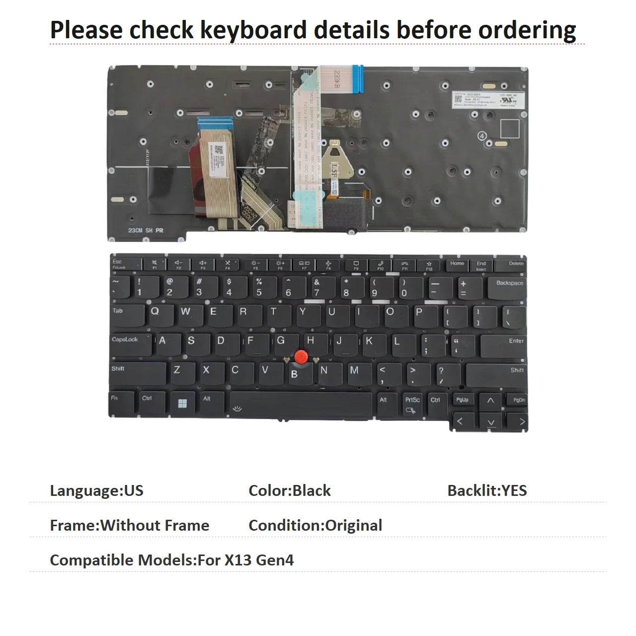 New US Language  Backlit Keyboard For Lenovo Thinkpad X13 Gen4 Notebook PC Replacement Keyboard Lenovo laptop repair parts