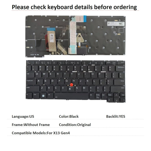 New US Language  Backlit Keyboard For Lenovo Thinkpad X13 Gen4 Notebook PC Replacement Keyboard Lenovo laptop repair parts