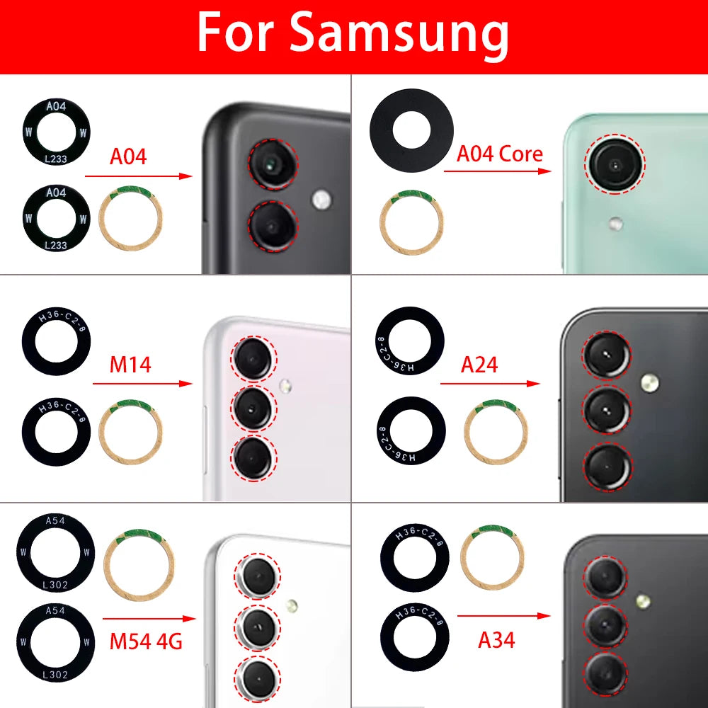100Pcs Rear Back Camera Glass Lens For Samsung A03 A03s A04 Core A04s A04E A14 A24 A34 A54 A13 A23 4G 5G With Ahesive Samsung phone repair parts