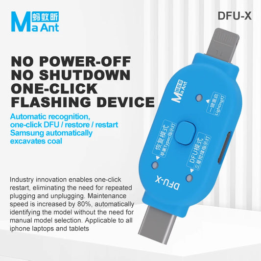 MaAnt DFU-X One-Click DFU Restore Tool Auto Detect Model No Plug-in Shutdown Phone Reboot Adapter for iPhone iPad Android Repair Professional Repair Tools