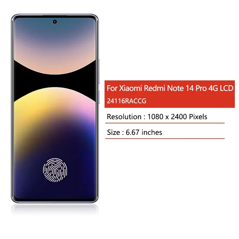 Note14Pro 4G 24116RACCG Display Screen With Frame For Xiaomi Redmi Note 14 Pro 4G LCD Display Screen Touch Digitizer Assembly Xiaomi phone repair parts