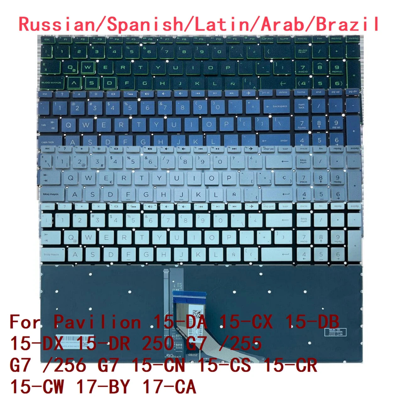 RU SP LA AR BR Backlit Keyboard For HP Pavilion 15-DA 15-CX 15-DB 15-DX 15-DR 250 G7 /255 G7 /256 G7 15-CN 15-CS 15-CR 15-CW 17-  HP laptop repair parts