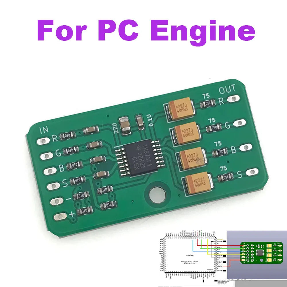 For PC Engine Video Amplifier Board For PCE TurboGrafx-16 THS7374 RGB Amplifier Module Game console repair parts