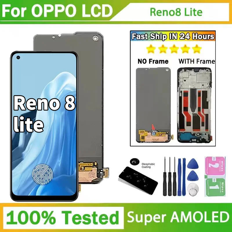 Super AMOLED For OPPO Reno 8 Lite Screen Display Replacement For Reno 8 Lite CPH2343 LCD Touch Digitizer Assembly Oppo phone repair parts Realme phone repair parts