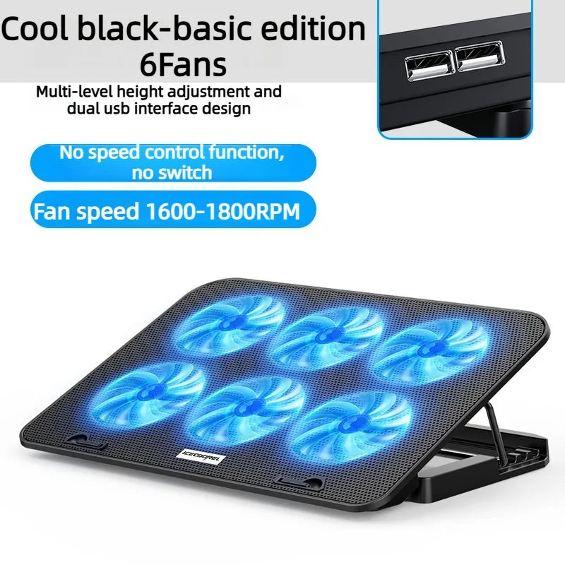 Dual USB 4000RPM 14"-17.3" 12quiet fans Ice Notebook laptop Gaming Cooling Stand Foldable Variable speed Cooler LED Light Fan