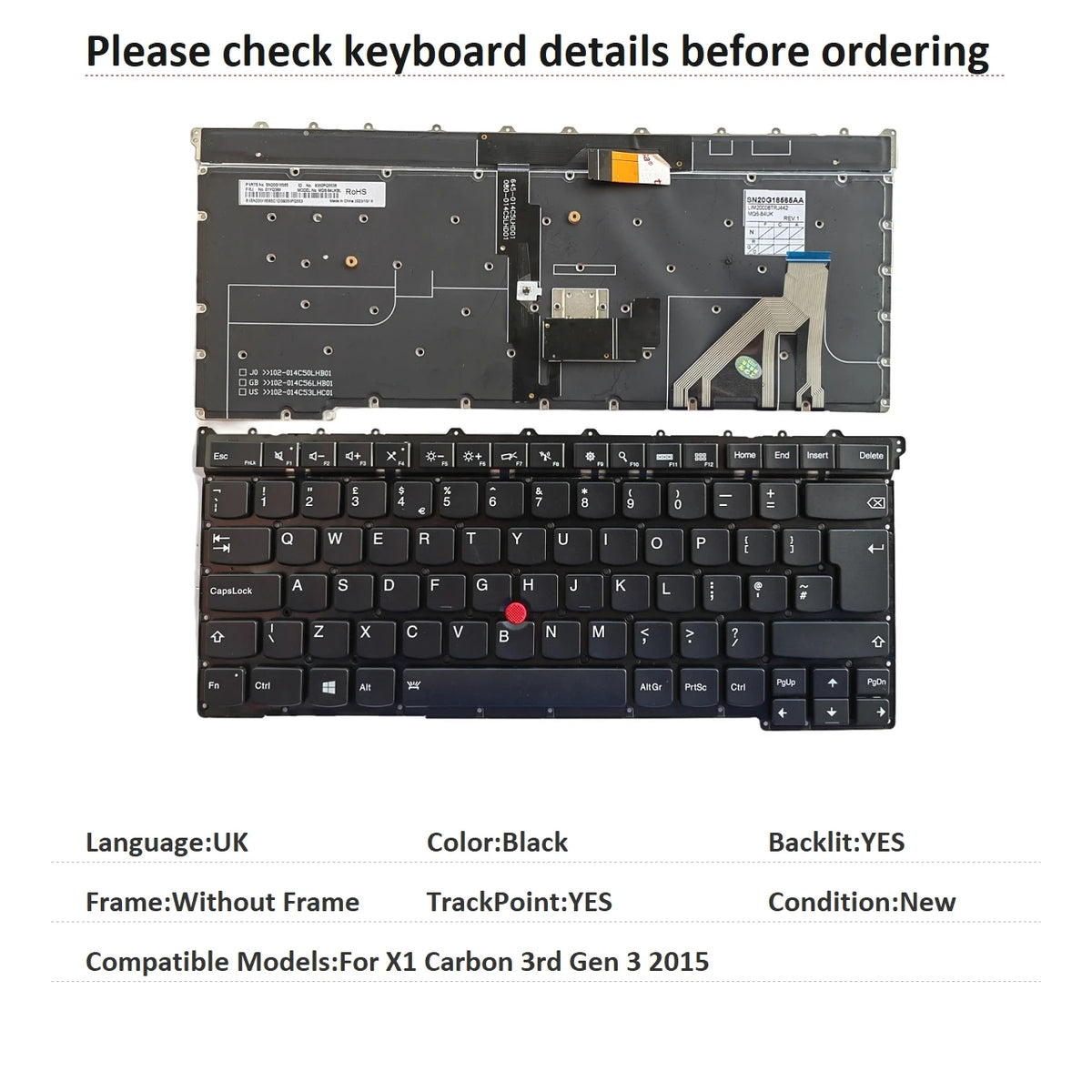New US Spanish UK Language  Backlit Keyboard For Lenovo Thinkpad X1 Carbon 3rd Gen 3 2015 Notebook PC Replacement Keyboard Lenovo laptop repair parts
