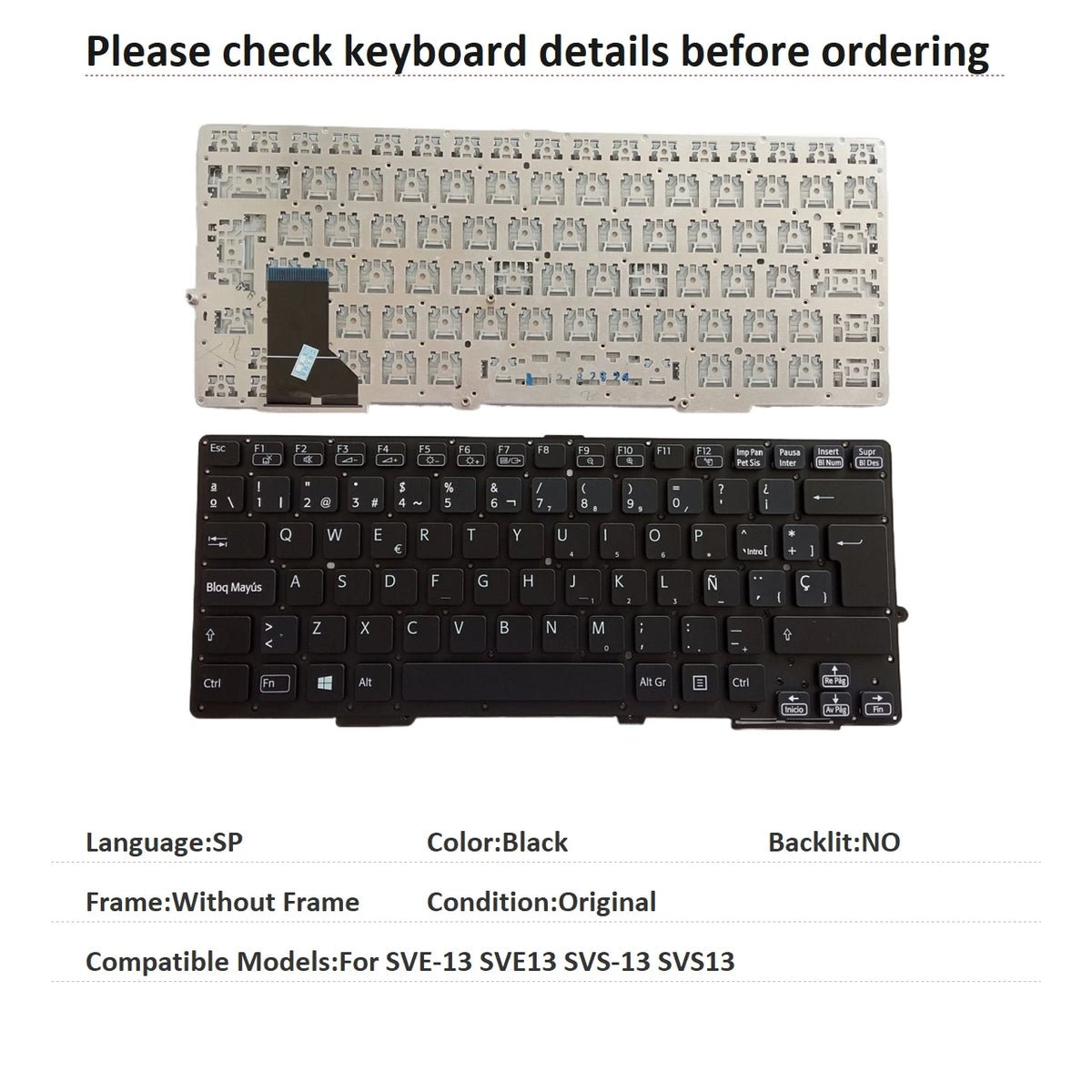 New Spanish Latin Language  Backlit Keyboard For Sony SVE-13 SVE13 SVS-13 SVS13 Notebook PC Replacement Keyboard SONY laptop repair parts