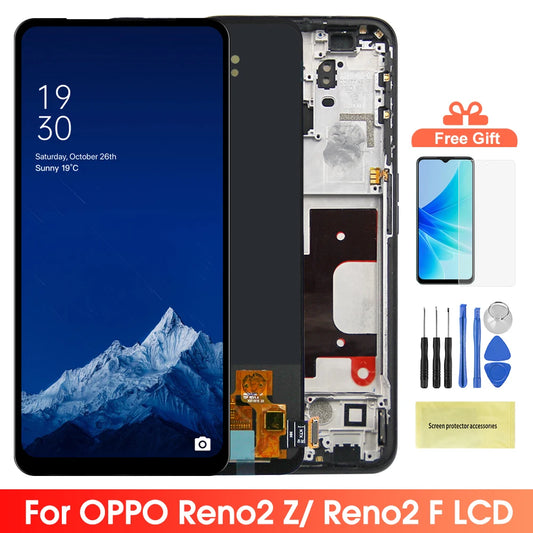 Reno2 F CPH1989 Display Screen, for Oppo Reno2 Z PCKM70 PCKT00 Lcd Display Digital Touch Screen with Frame Assembly Replacement OPPO phone repair parts