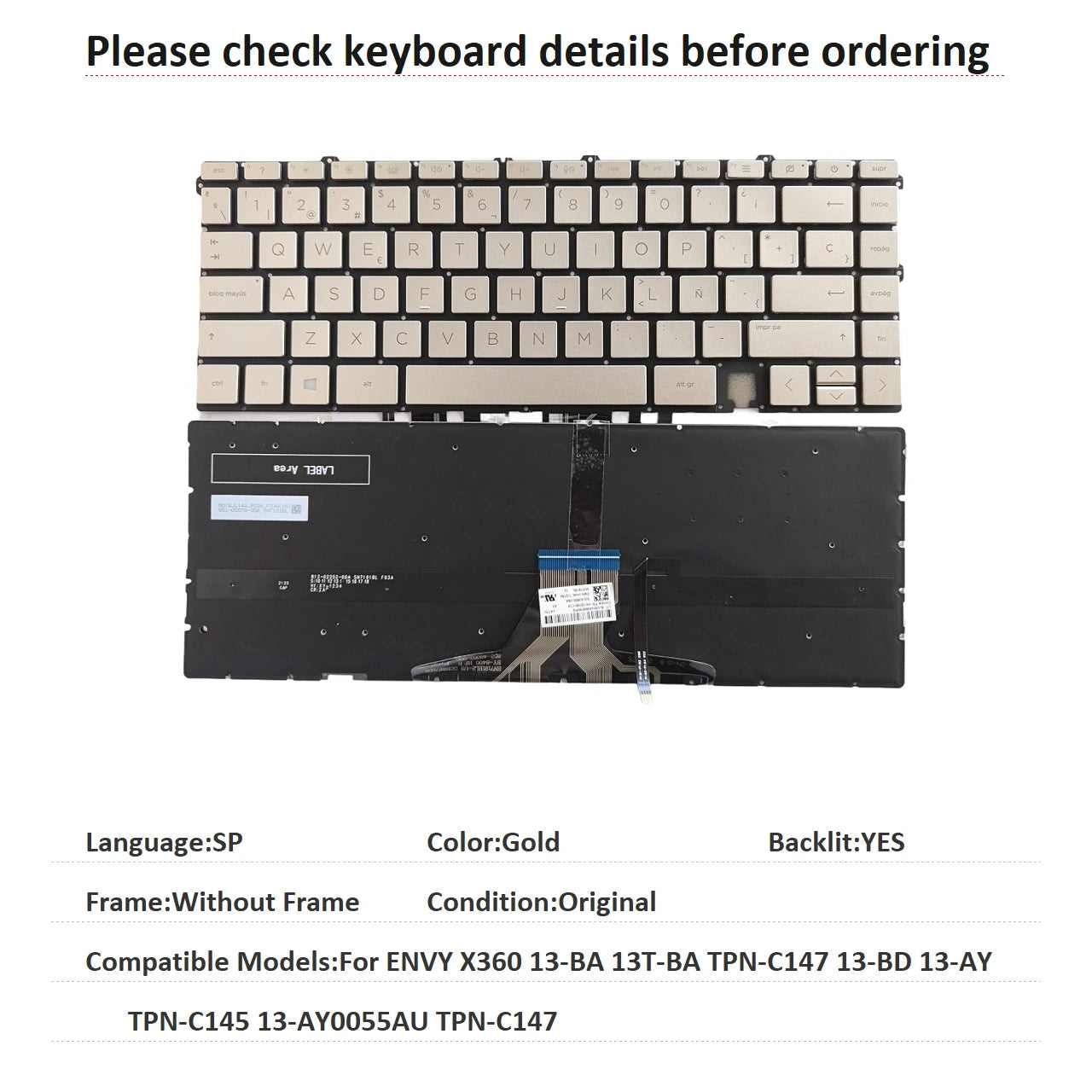 New US Laptop Backlit Keyboard For HP ENVY X360 13-BA 13T-BA TPN-C147 13-BD 13-AY TPN-C145 13-AY0055AU TPN-C147  HP laptop repair parts