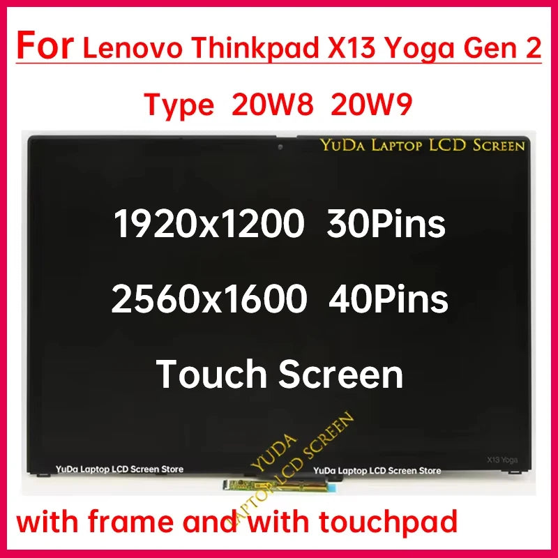 13.3 Inch Touch Screen For Lenovo Thinkpad X13 Yoga Gen 2 Type 20W8 20W9 LCD Display Digitizer + With Frame Assembly Replacement Lenovo laptop repair parts