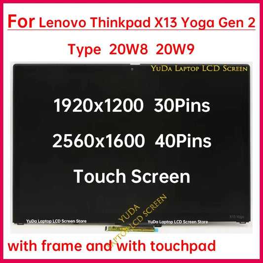 13.3 Inch Touch Screen For Lenovo Thinkpad X13 Yoga Gen 2 Type 20W8 20W9 LCD Display Digitizer + With Frame Assembly Replacement Lenovo laptop repair parts