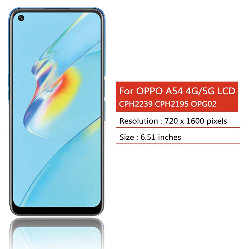 Tested A54 LCD For Oppo A54 4G CPH2239 LCD Display Screen +Touch Panel Digitizer For Oppo A54 5G CPH2195, OPG02 Display Frame Oppo phone repair parts Realme phone repair parts