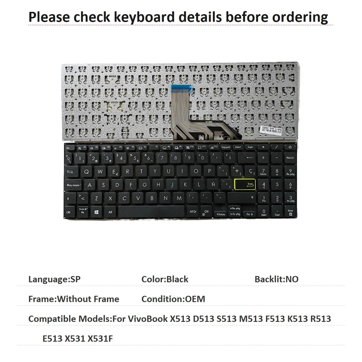 New US Russian Spanish UK Language  Backlit Keyboard For ASUS VivoBook X513 D513 S513 M513 F513 K513 R513 E513 X531 X531F ASUS laptop repair parts