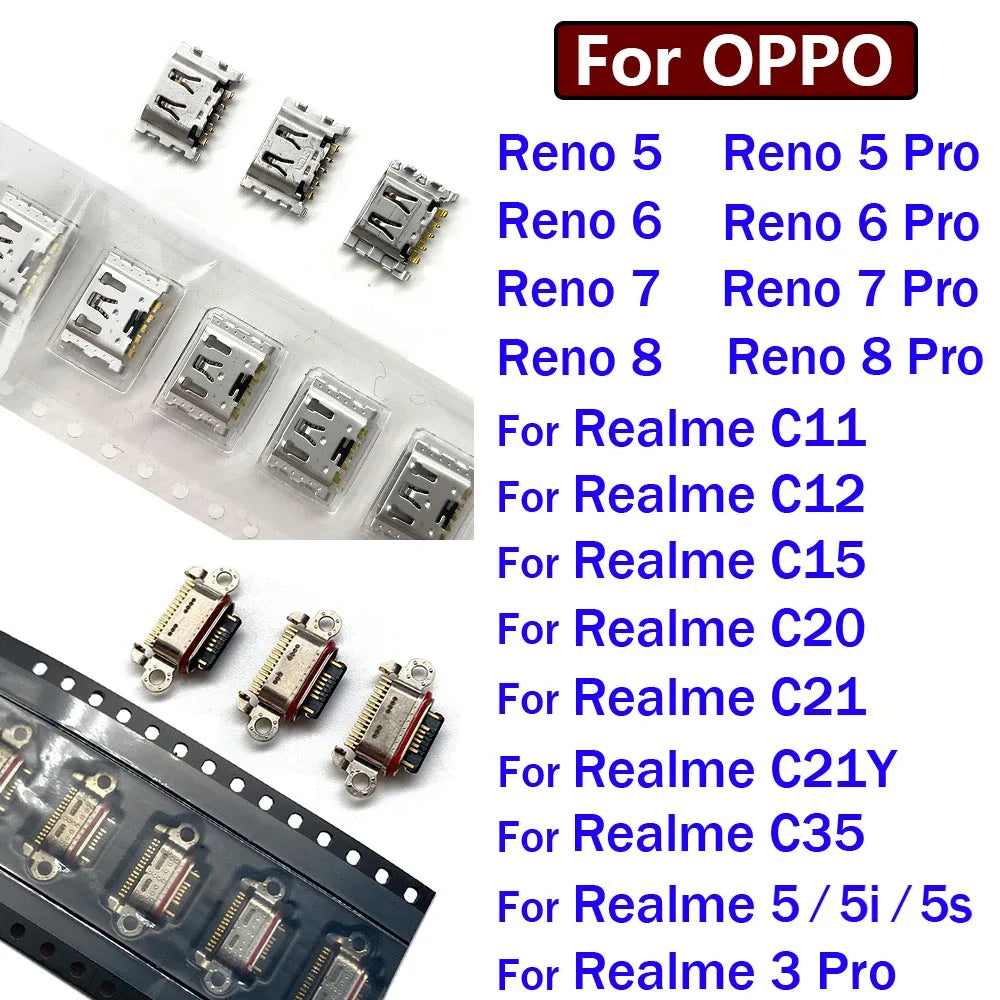 2Pcs, Charger USB Charging Port Dock Connector Socket For OPPO Reno 5 6 7 8 Pro Realme C11 C12 C15 C20 C21 C35 C21Y 5 5i 5s Realme phone repair parts