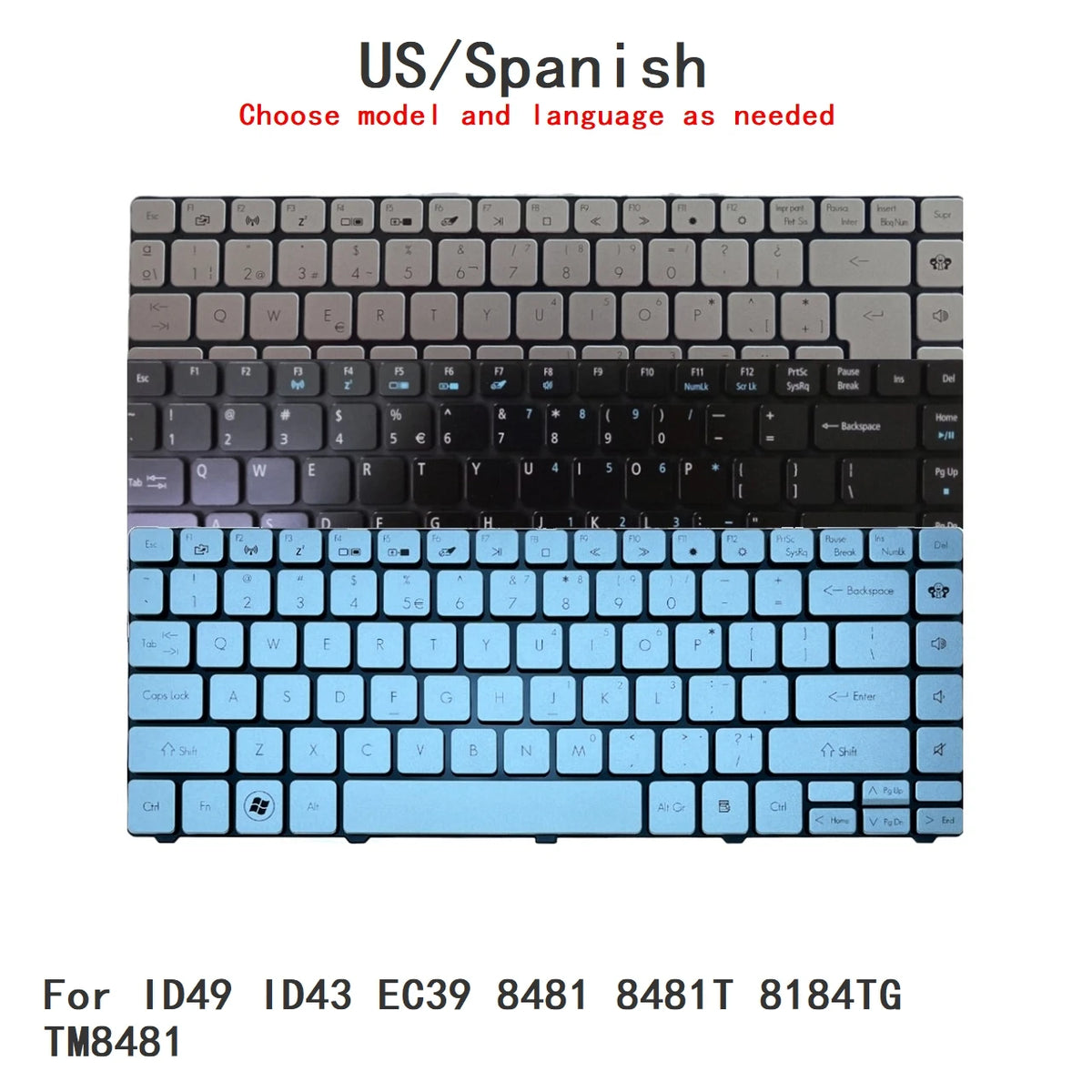 New US Spanish Language  Keyboard For Gateway ID49 ID43 EC39 8481 8481T 8184TG TM8481 Notebook PC Replacement Keyboard