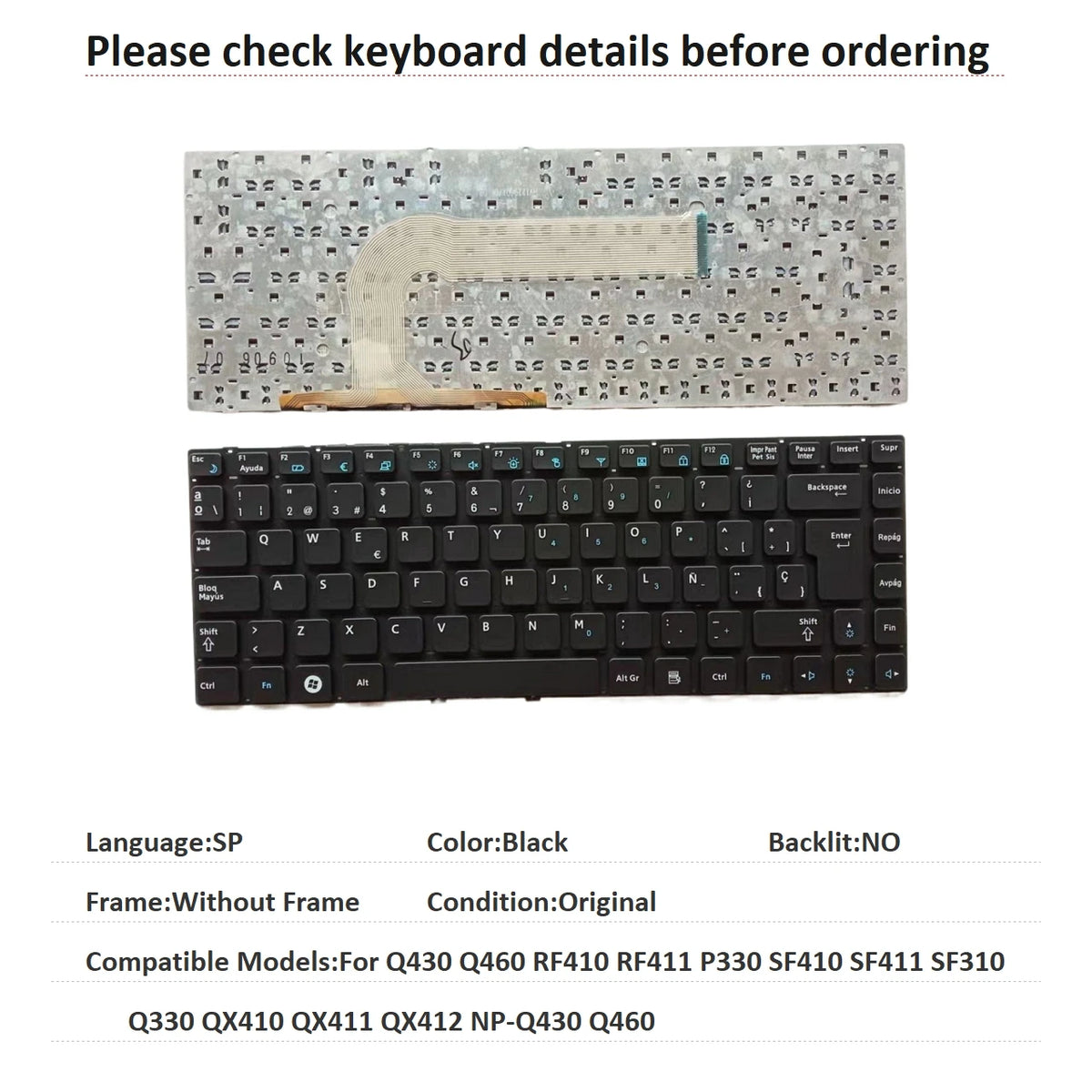 New US Spanish Language  Keyboard For Samsung Q430 Q460 RF410 RF411 P330 SF410 SF411 SF310 Q330 QX410 QX411 QX412 NP-Q430 Q460 SAMSUNG laptop repair parts