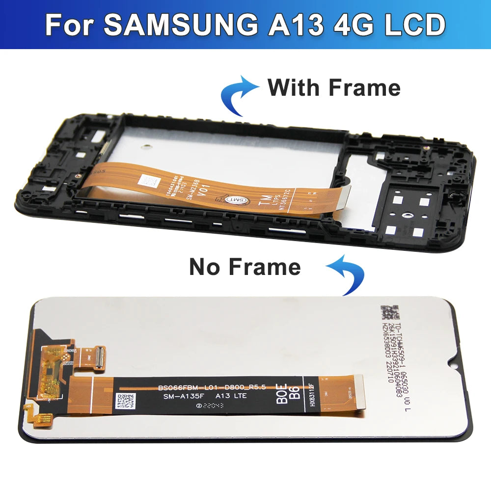 6.6'' A13 Display Screen Replacement, for Samsung Galaxy A13 4G A135 SMA135F A137F Lcd Display Digital Touch Screen with Frame Samsung phone repair parts