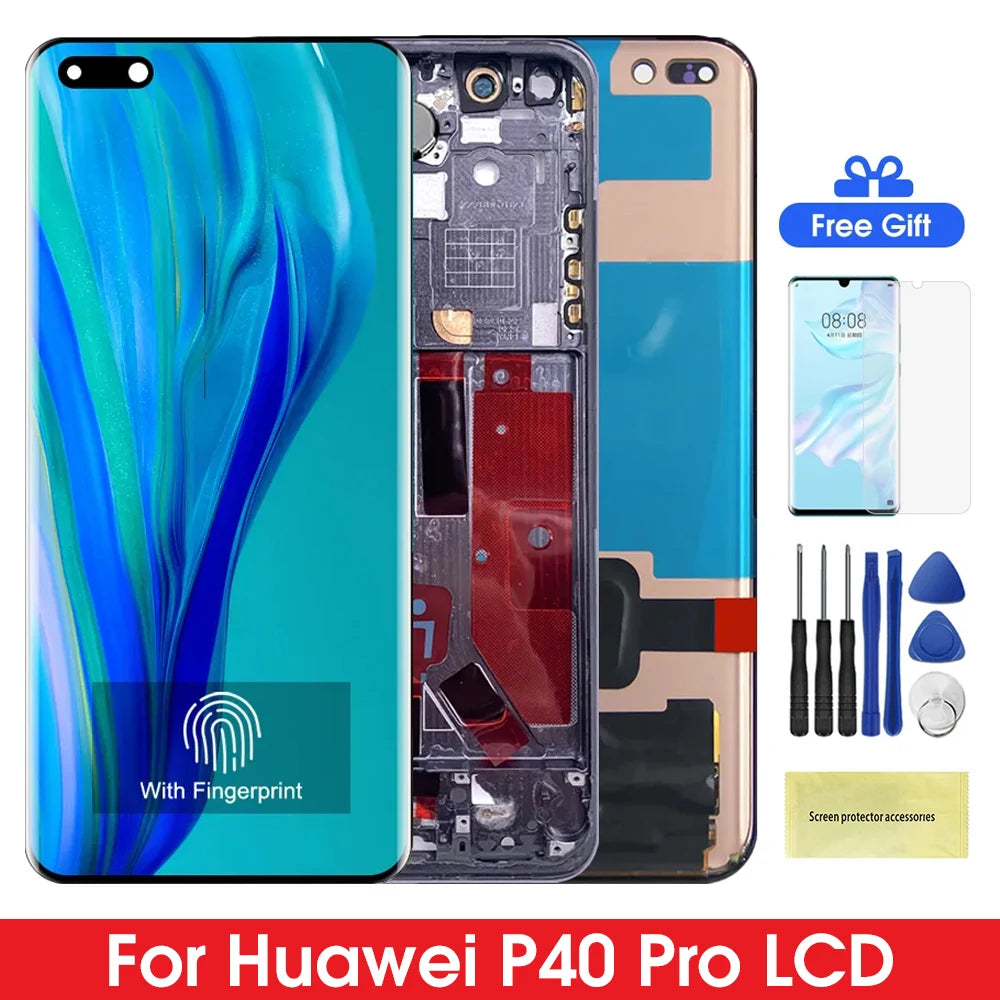 For Huawei P40 Pro with Fingerprint, for Huawei P40 Pro ELS-NX9 ELS-N04 Lcd Display Touch Screen Replacement Screen Assembly HUAWEI phone repair parts