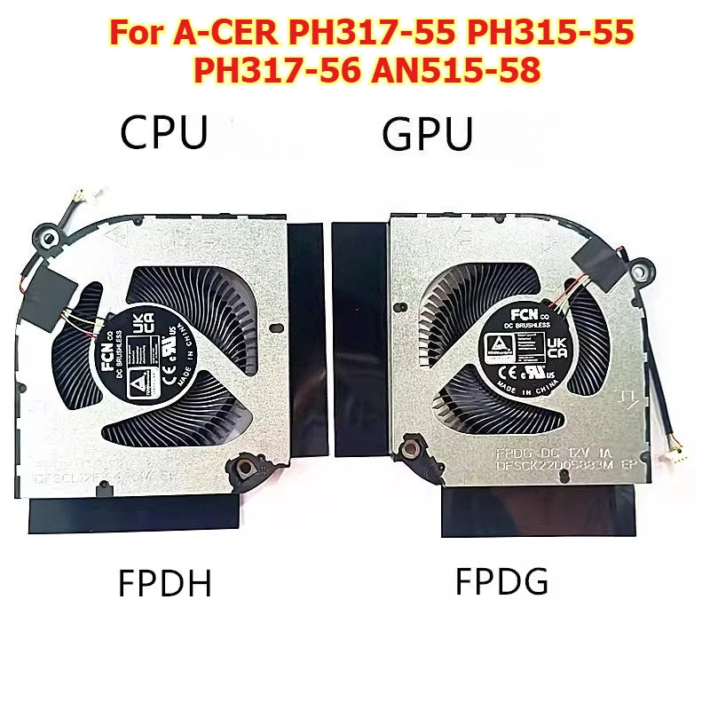 CPU GPU colling fan for ACER PH317-55 PH315-55 PH317-56 AN515-58 12V  FPDH  FPDGFANS Acer laptop repair parts