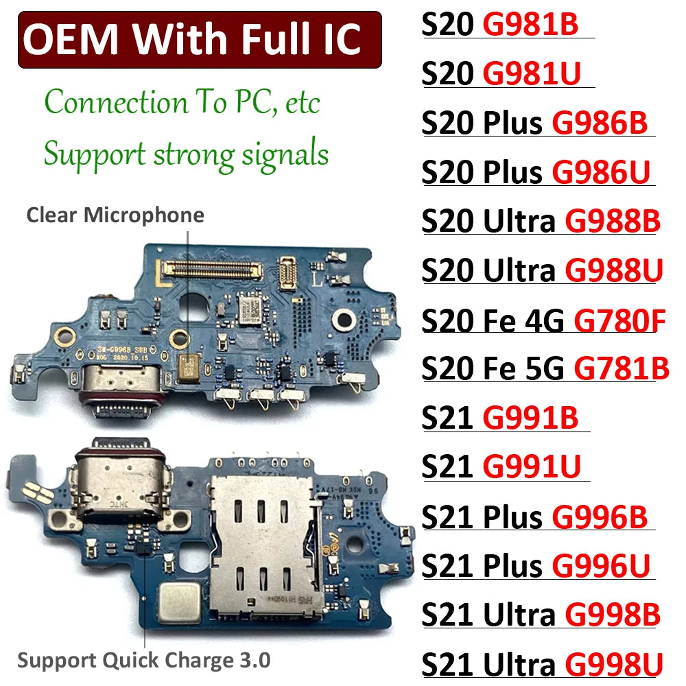 Dock Connector USB Charger Charging Board Port Microphone Flex Cable Board For Samsung S20 S21 Plus Ultra Fe 4G 5G G981B G986B Samsung phone repair parts