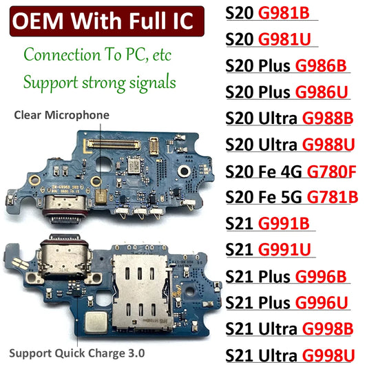 Dock Connector USB Charger Charging Board Port Microphone Flex Cable Board For Samsung S20 S21 Plus Ultra Fe 4G 5G G981B G986B Samsung phone repair parts