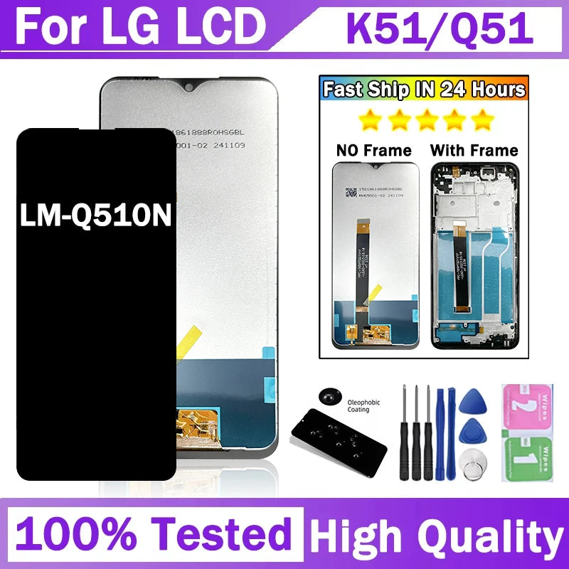 6.5"100% Tested For LG K51 Q51 LCD Display Touch Screen Digitizer Assembly LM-Q510N K500 K500UM Display With Frame LG phone repair parts
