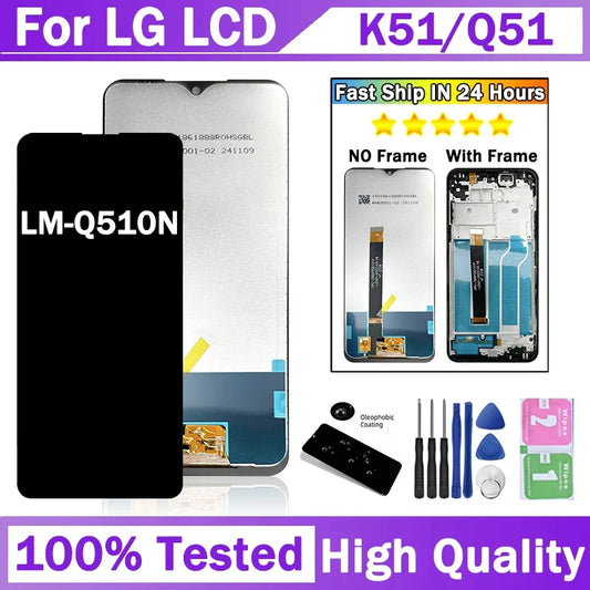 6.5"100% Tested For LG K51 Q51 LCD Display Touch Screen Digitizer Assembly LM-Q510N K500 K500UM Display With Frame LG phone repair parts