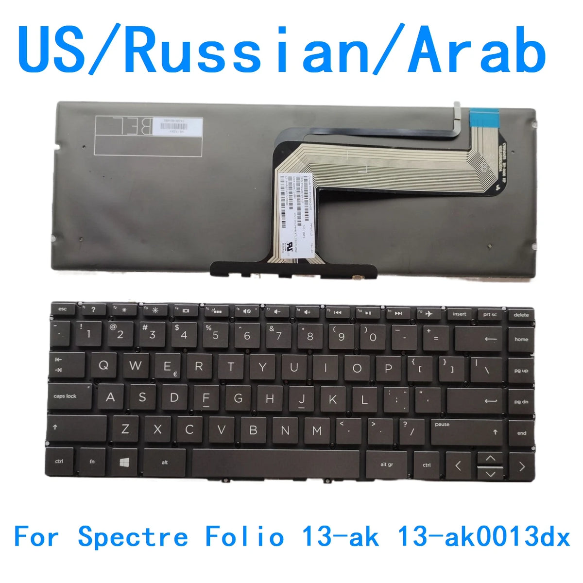 New US Russian Arab Language  Backlit Keyboard For HP Spectre Folio 13-ak 13-ak0013dx Notebook PC Replacement Keyboard  HP laptop repair parts