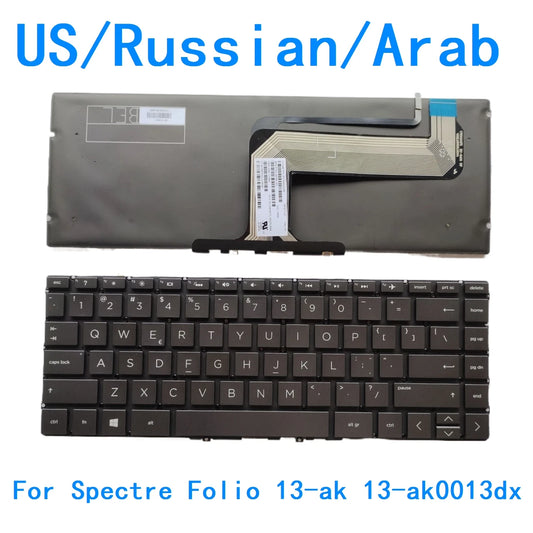 New US Russian Arab Language  Backlit Keyboard For HP Spectre Folio 13-ak 13-ak0013dx Notebook PC Replacement Keyboard  HP laptop repair parts