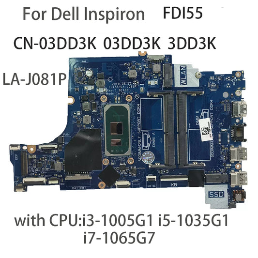 Laptop Motherboard For Dell Inspiron FDI55 LA-J081P with 3501 3493 3593 CPU：i3-1005G1 I5-1035G1 W20W5 62DM7 CY Dell laptop repair parts