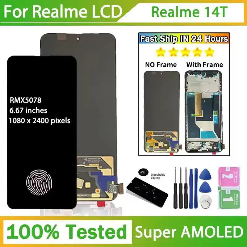 6.67"Super AMOLED For Realme 14T LCD RMX5078 Display Touch Screen Digitizer Panel Assembly For Realme14T Lcd Replacement Oppo phone repair parts Realme phone repair parts