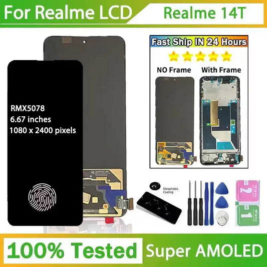 6.67"Super AMOLED For Realme 14T LCD RMX5078 Display Touch Screen Digitizer Panel Assembly For Realme14T Lcd Replacement Oppo phone repair parts Realme phone repair parts