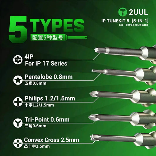 2UUL SD25 IP TUNEKIT 5 Screwdriver Bit for Mobile Phone Maintenance 4IP Pentalobe Philips Tri-point Convex Cross Bits Tips Set Professional Repair Tools