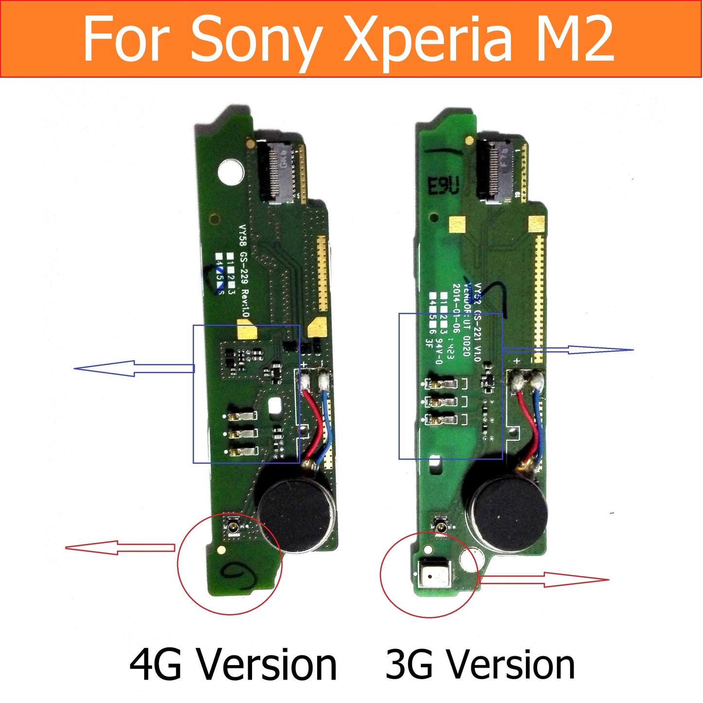 Genuine Microphone connector PCB module For Sony Xperia M2 S50H D2305 D2306 Microphone flex cable with Moto Vibrator replacement Sony phone repair parts