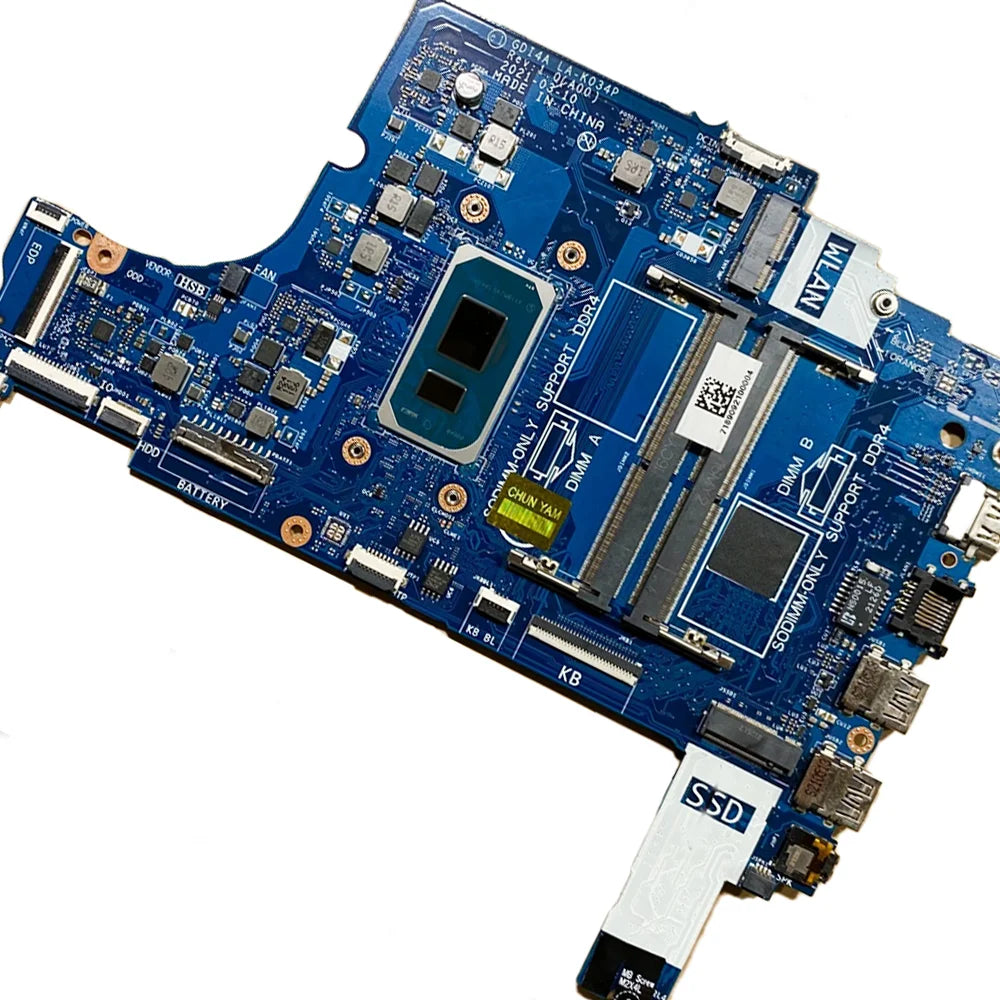 Laptop Motherboard GDI4A LA-K034P For Dell Vostro 3400 3500 Inspiron 3501 3401 With CPU I3-1115G4 I5-1135G7 I7-1165G7 100%Test Dell laptop repair parts