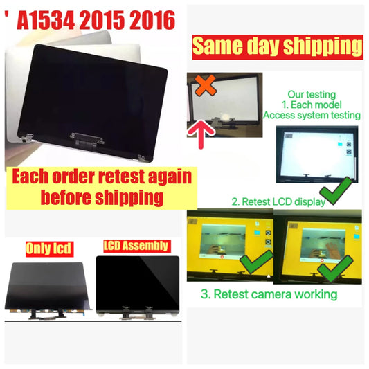 Lcd display screen panel for Macbook pro 12" inch A1534 2015 2016 gold silver gray rose gold  lcd screen assembly