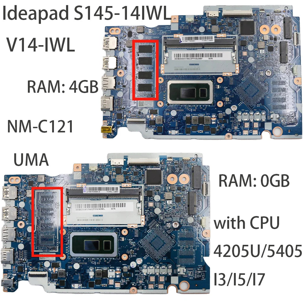 Laptop Motherboard For Lenovo ideapad S145-14IWL  V14-IWL NM-C121 With CPU:4205U/5405U/I3/I5/I7 RAM:0G/4G  5B20S41759 5B20S41748  Lenovo laptop repair parts