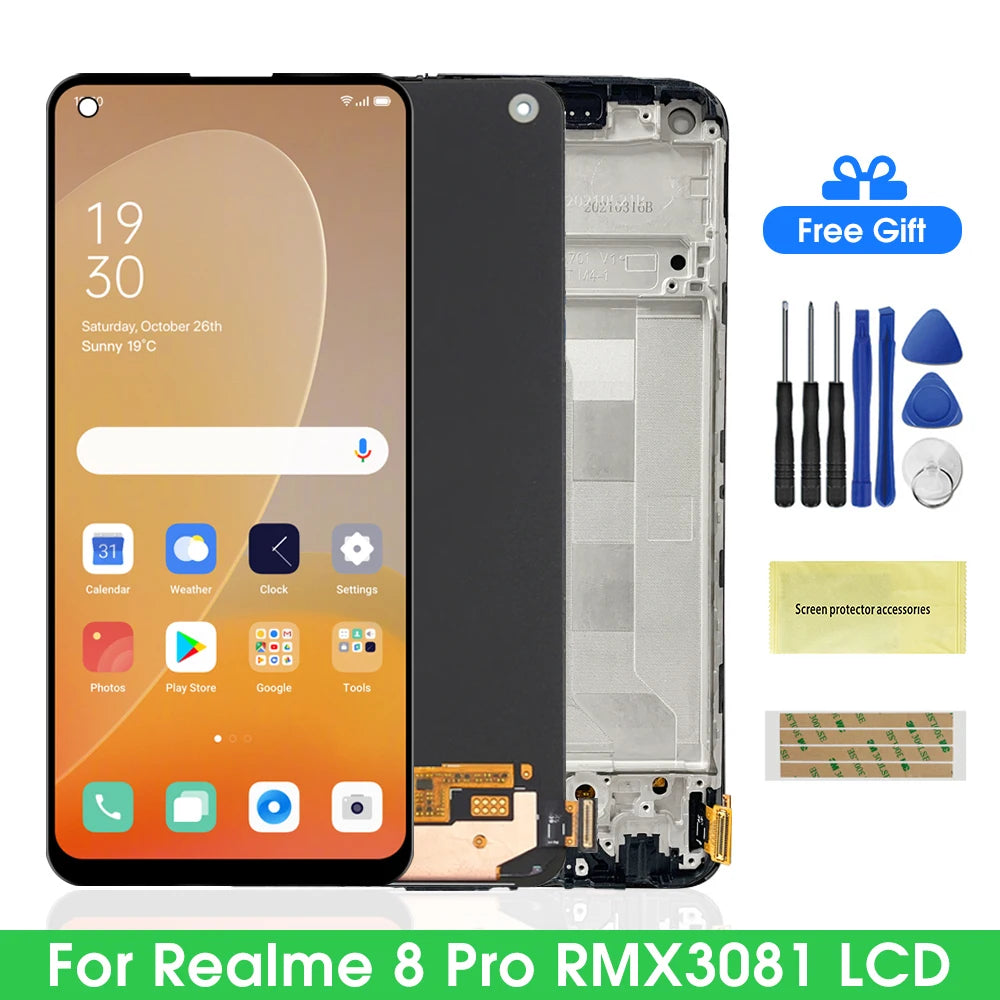 6.4" AMOLED For OPPO Realme 8 Pro LCD Display Touch Screen Digitizer RMX3081 For Realme8 Pro LCD Screen With Frame Replacement OPPO phone repair parts