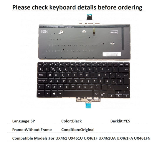 New Spanish Language  Backlit Keyboard For ASUS UX461 UX461U UX461F UX461UA UX461FA UX461FN Notebook PC Replacement Keyboard ASUS laptop repair parts