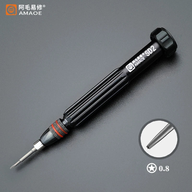 AMAOE SD2 Precision Screwdriver Torx Pentalobe Tri Wing Magnetic S2 Steel Bits Screw Driver for Camera Watch Mobile Phone Repair Professional Repair Tools