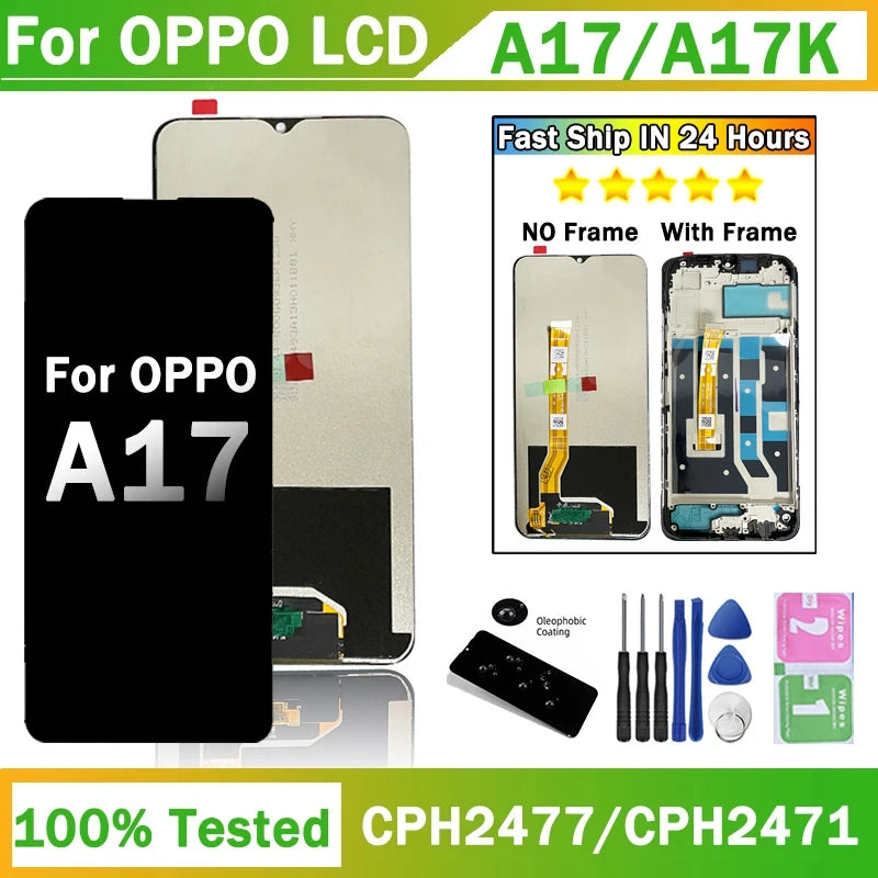 6.56" Screen For Oppo A17 LCD CPH2477 Display Screen Replacement  For Oppo A17K LCD CPH2471 Digital Touch Screen Assembly Oppo phone repair parts Realme phone repair parts
