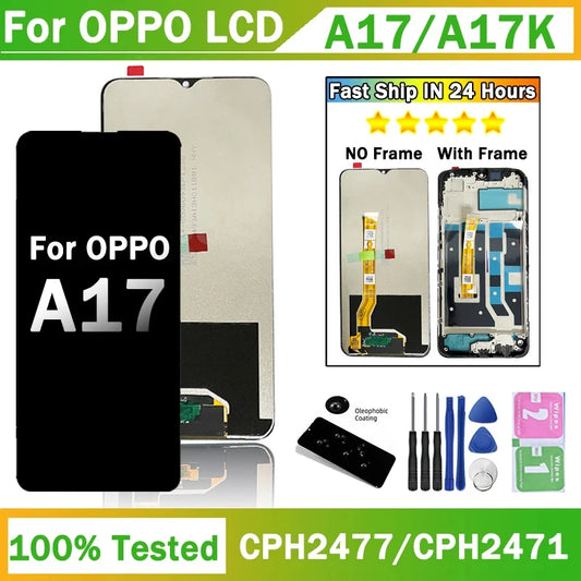 6.56" Screen For Oppo A17 LCD CPH2477 Display Screen Replacement  For Oppo A17K LCD CPH2471 Digital Touch Screen Assembly Oppo phone repair parts Realme phone repair parts
