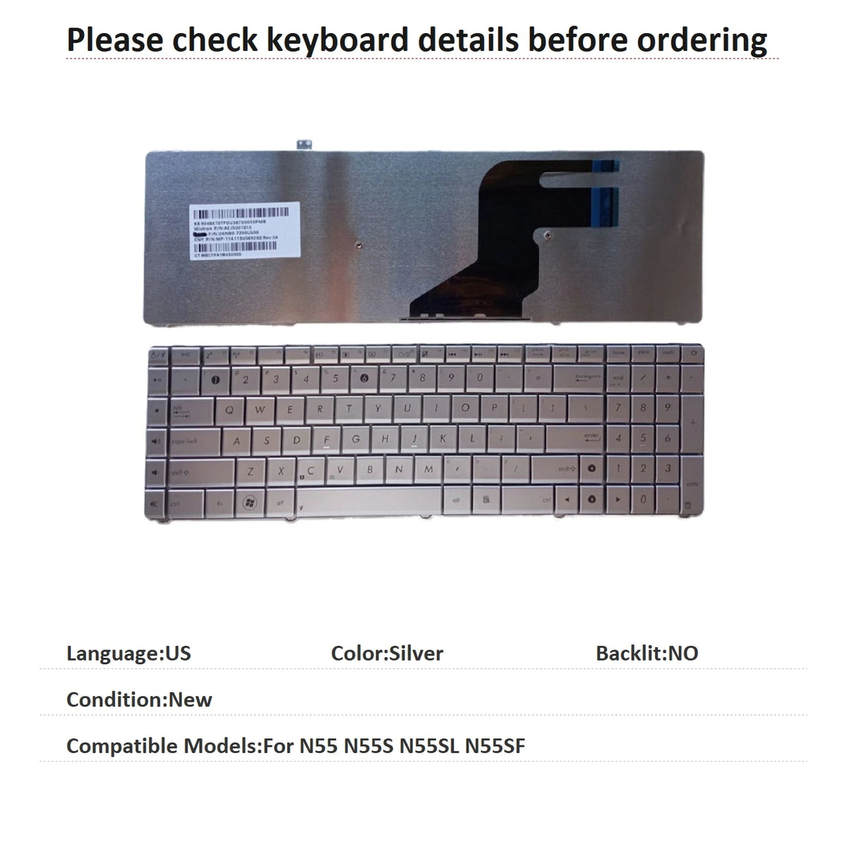New US Russian Language  Keyboard For ASUS N55 N55S N55SL N55SF Notebook PC Replacement Keyboard ASUS laptop repair parts