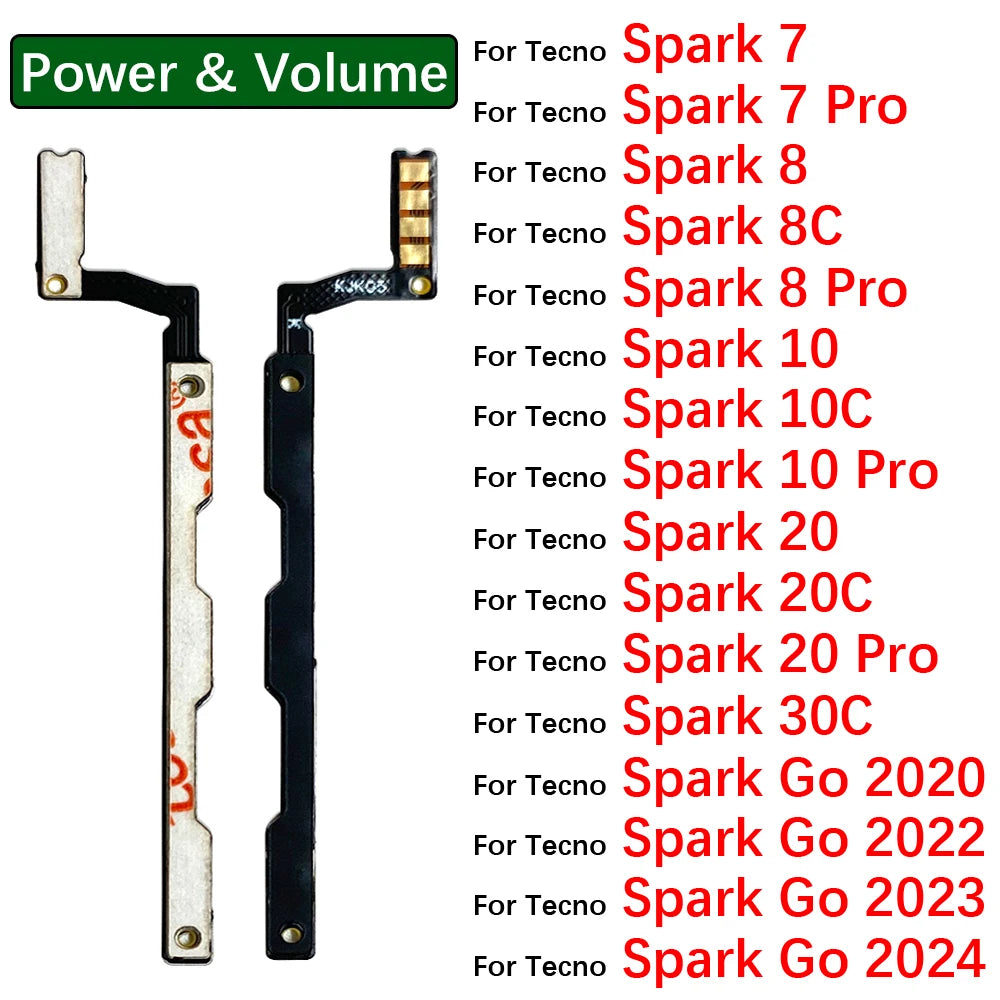Power on off Volume Key Button Flex Cable For Infinix Tecno Spark 7 8 8C 10 10C 20 20C 30C Pro Go 2020 2022 2023 2024  infinix phone repair parts