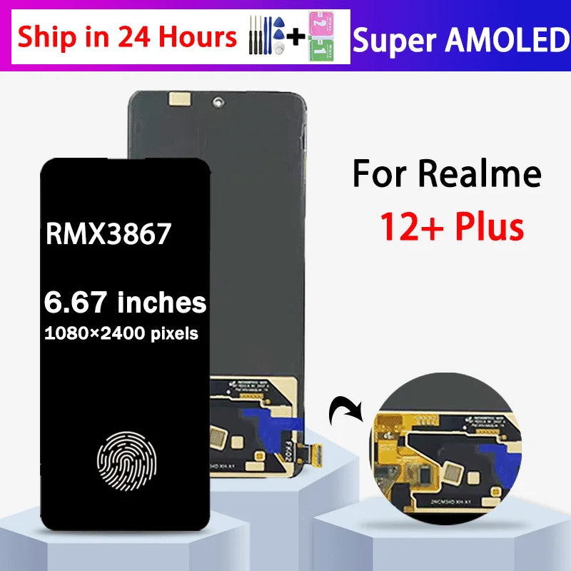 Super AMOLED For Oppo Realme 12+ Plus 5G LCD RMX3867 Display Screen Touch Digitizer Assembly Replacement Repair Parts  Oppo phone repair parts