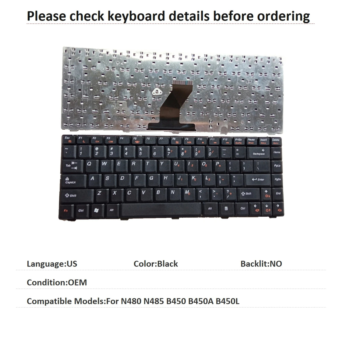 New US Language  Keyboard For Lenovo N480 N485 B450 B450A B450L Notebook PC Replacement Keyboard Lenovo laptop repair parts