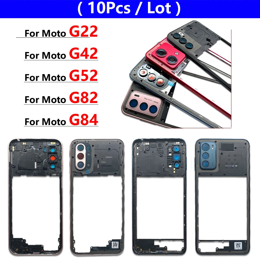 10Pcs， For Motorola For Moto G22 G42 G52 G82 G84 Middle Housing Cover Frame Bezel with Lens Glass Frame Parts Motorola phone repair parts