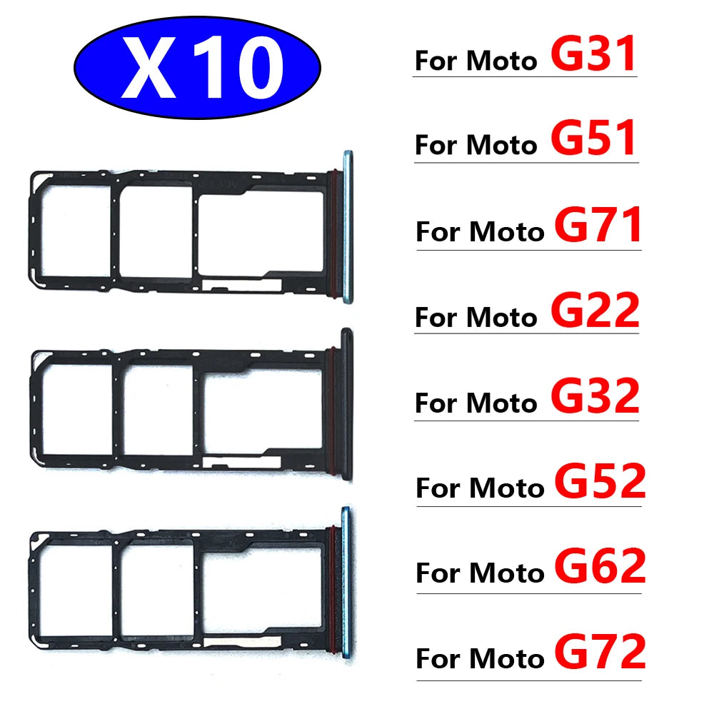 10Pcs, New For Motorola Moto G31 G51 G71 G22 G32 G52 G62 G72 Micro Nano SIM Card Holder Tray Slot Holder Adapter Socket Motorola phone repair parts