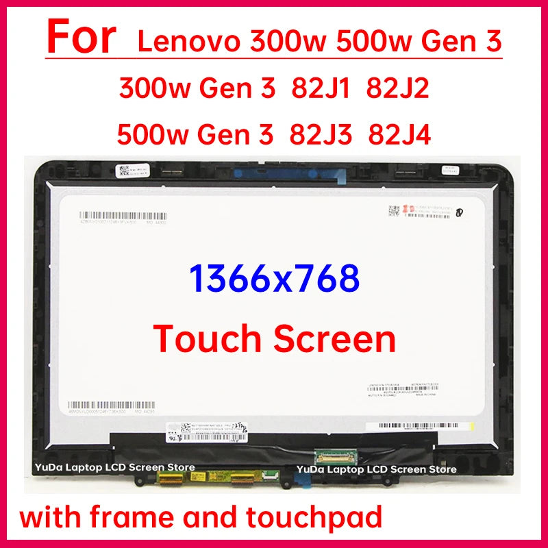 11.6 Inch Touch Screen For Lenovo 300w 500w Gen 3 82J1 J2 J3 J4 LCD Display Digitizer Assembly Replacement 5M11C85599 5M11C85595 Lenovo laptop repair parts